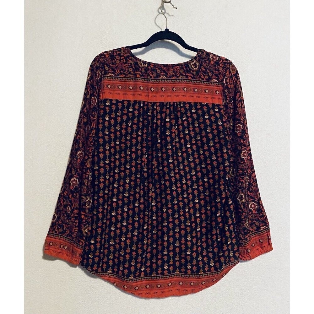 Lucky Brand Top Womens Medium Boho Print Popover 3/4 Sleeve Peasant Lightweight - Picture 3 of 5